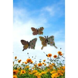Set Of 3 Yellow Diamond‎ Painted Butterfly Magnets